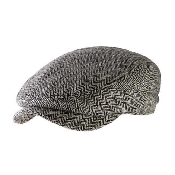 STETSON Hat Mens Large Black Cream Herringbone Driving Cap Wool Blend - Picture 1 of 7